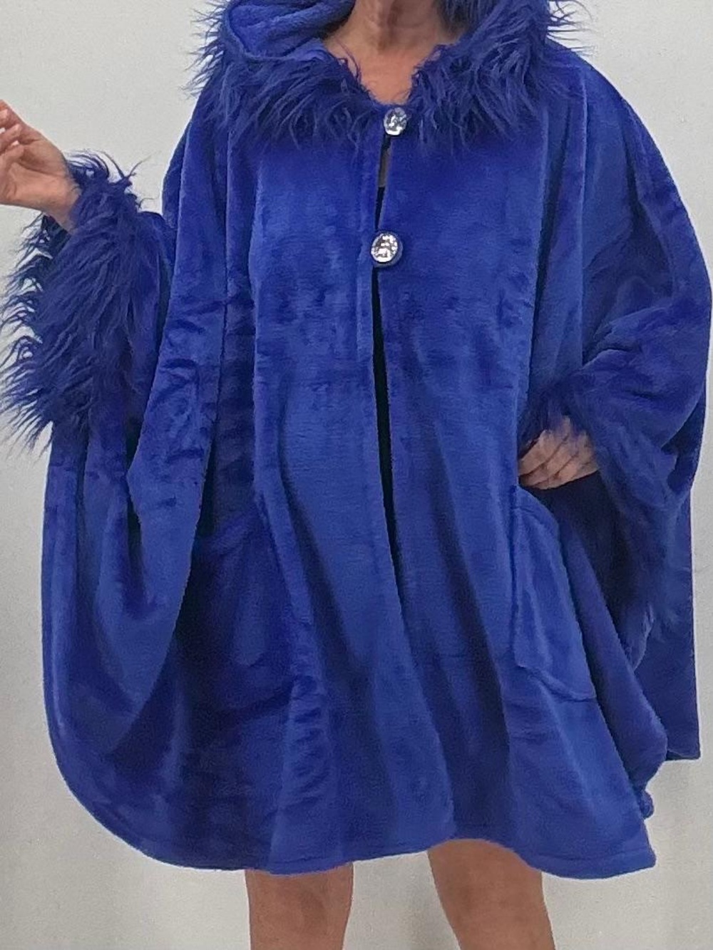 Adrienne Landau Maximalist Plush Cozy Faux Fur Rhinestone House Coat Poncho Robe